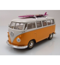 VW T1 Classical Bus 1962 (yellow/white with surfboard on roof) - 1/24 