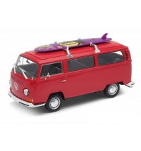VW Bus T2 with surfboard 1972 (red) - 1/24